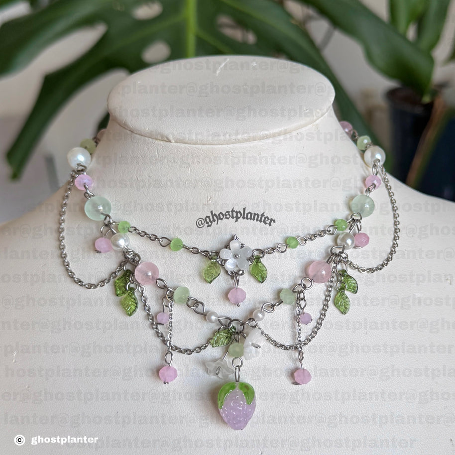 Golden or Silver Stainless Steel Pink Strawberry Necklace