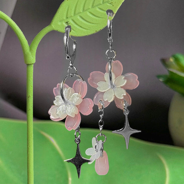 Silver Steel Symmetrical or Asymmetrical Spring Sakura Earrings