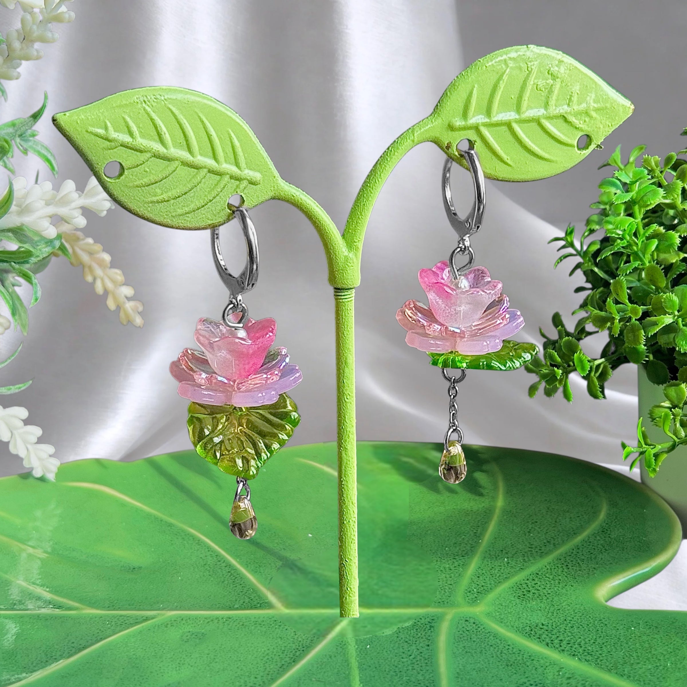 Golden or Silver Steel Water Lilies Earrings