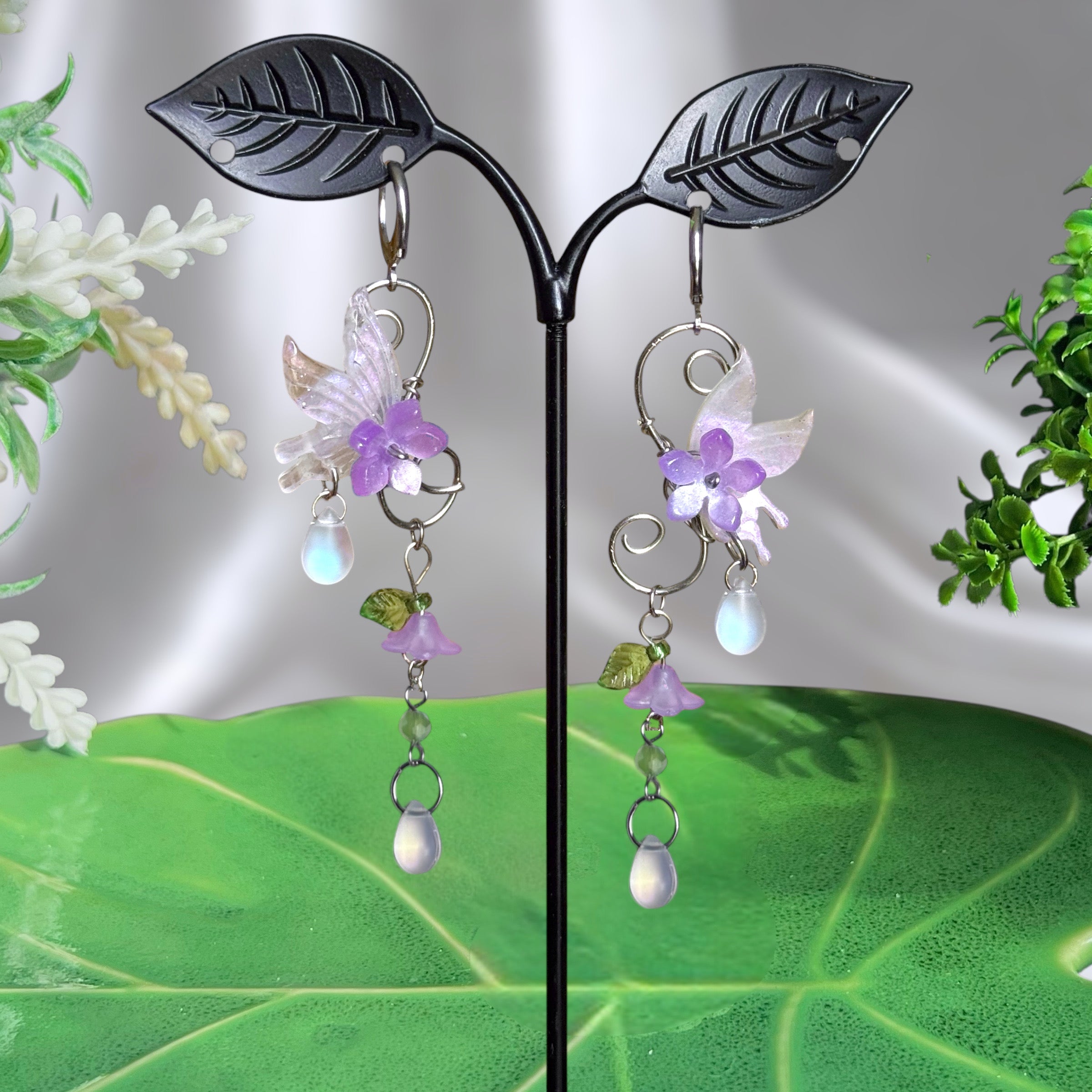Silver Stainless Steel Purple Morgana Earrings