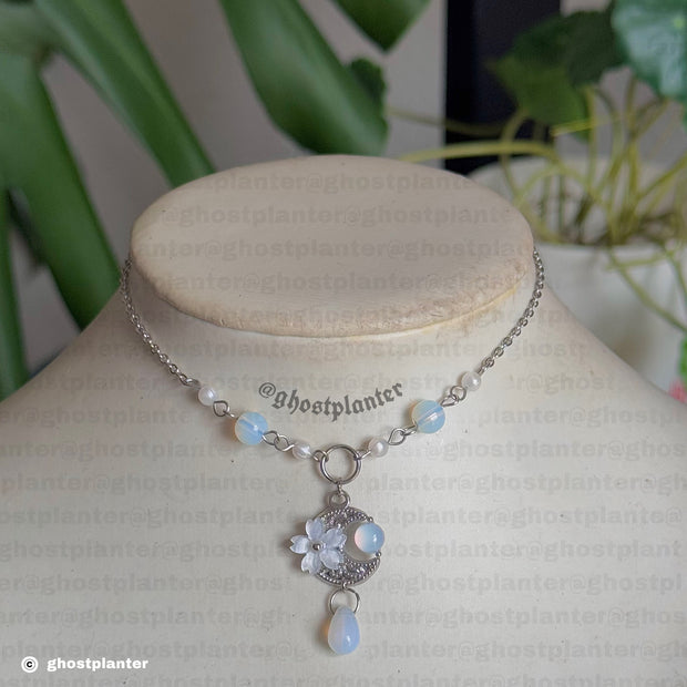 Silver or Golden Steel Simple Moon Blossom Necklace
