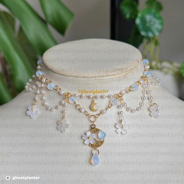 Golden or Silver Steel Moon Blossoms Necklace