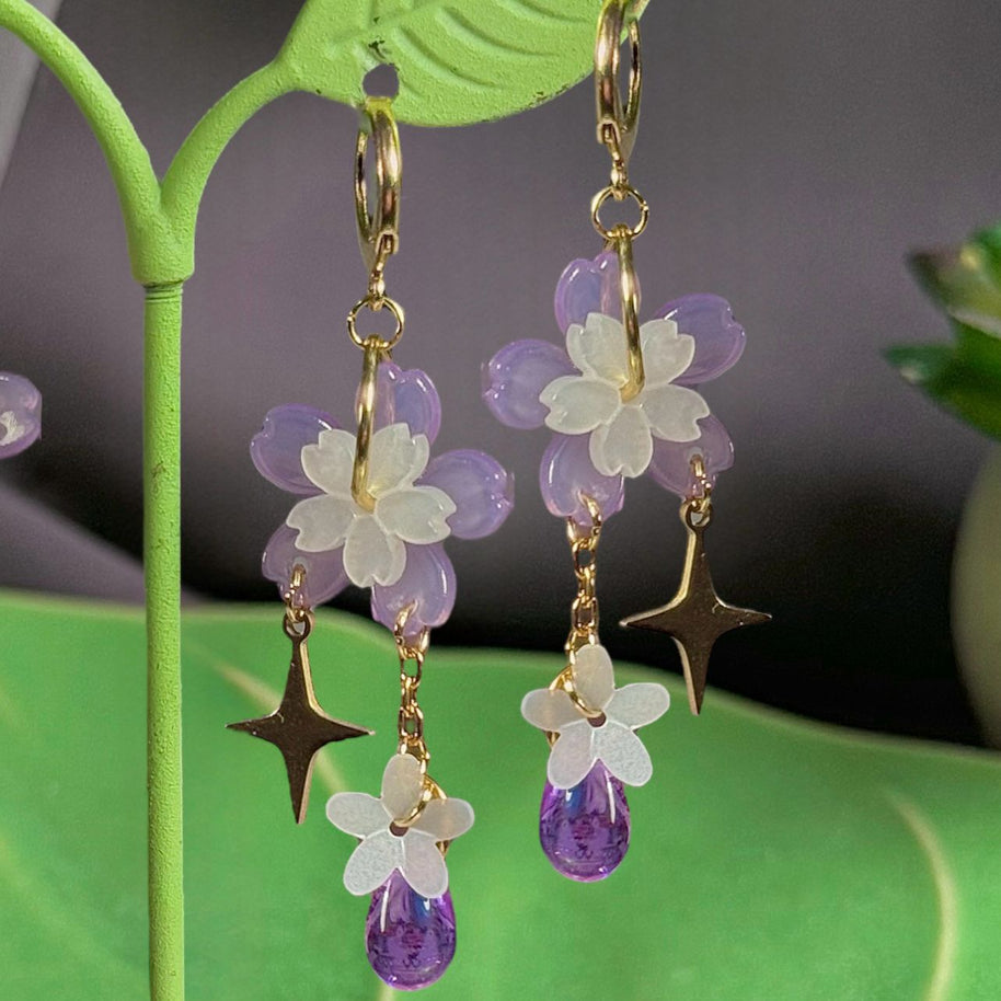 Golden Steel Symmetrical or Asymmetrical Spring Sakura Earrings