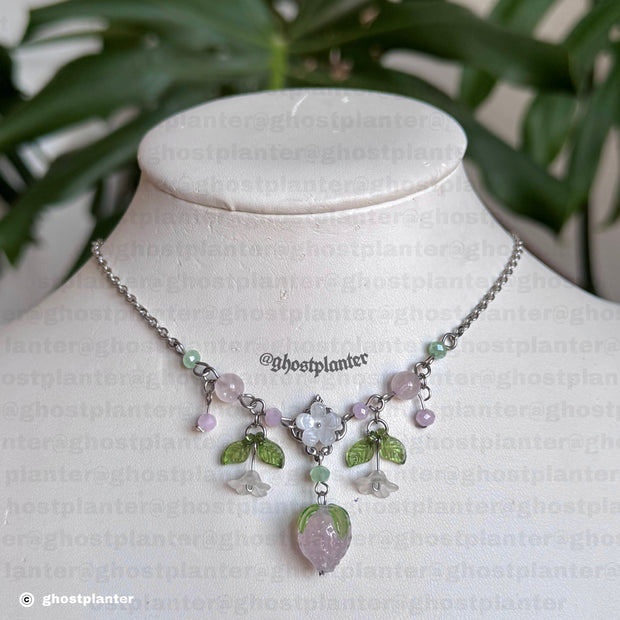 Golden or Silver Stainless Steel Pink Strawberry Blossom Necklace
