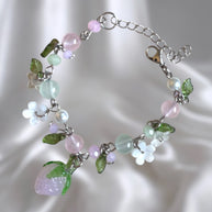 Golden or Silver Stainless Steel Pink Strawberry Bracelet