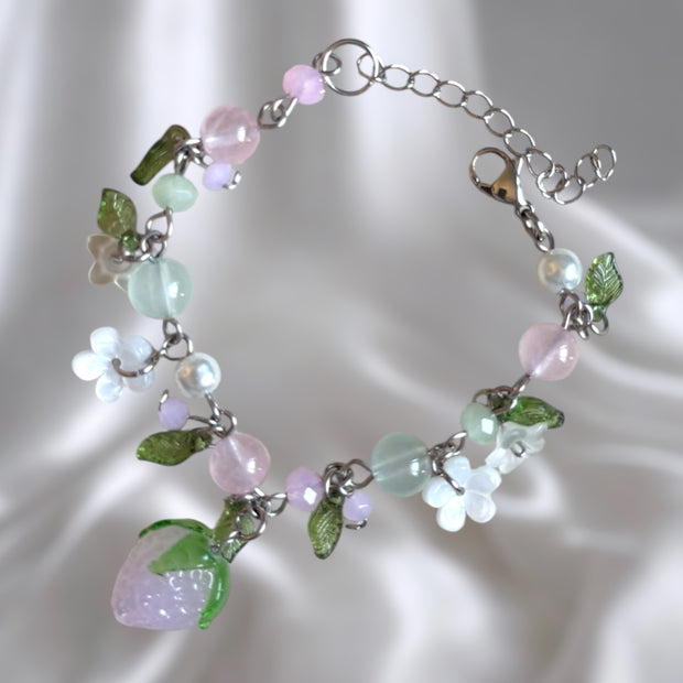 Golden or Silver Stainless Steel Pink Strawberry Bracelet