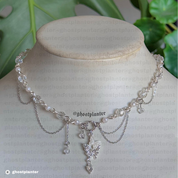 Silver Alloy Asymmetrical Butterfly Necklace