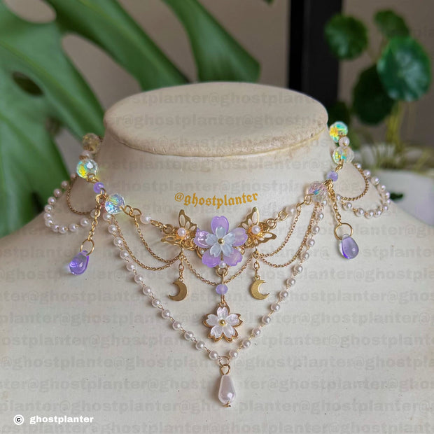 Silver or Golden Stainless Steel Spring Sakura Pearl Necklace