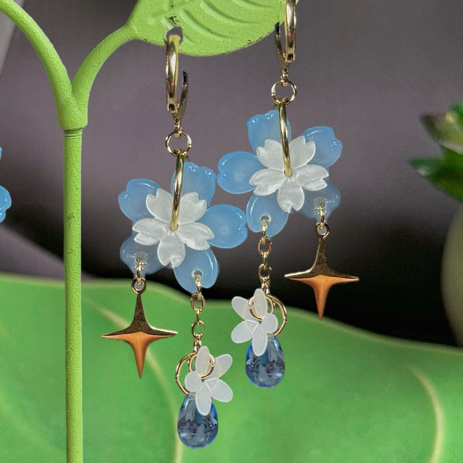 Golden Steel Symmetrical or Asymmetrical Spring Sakura Earrings
