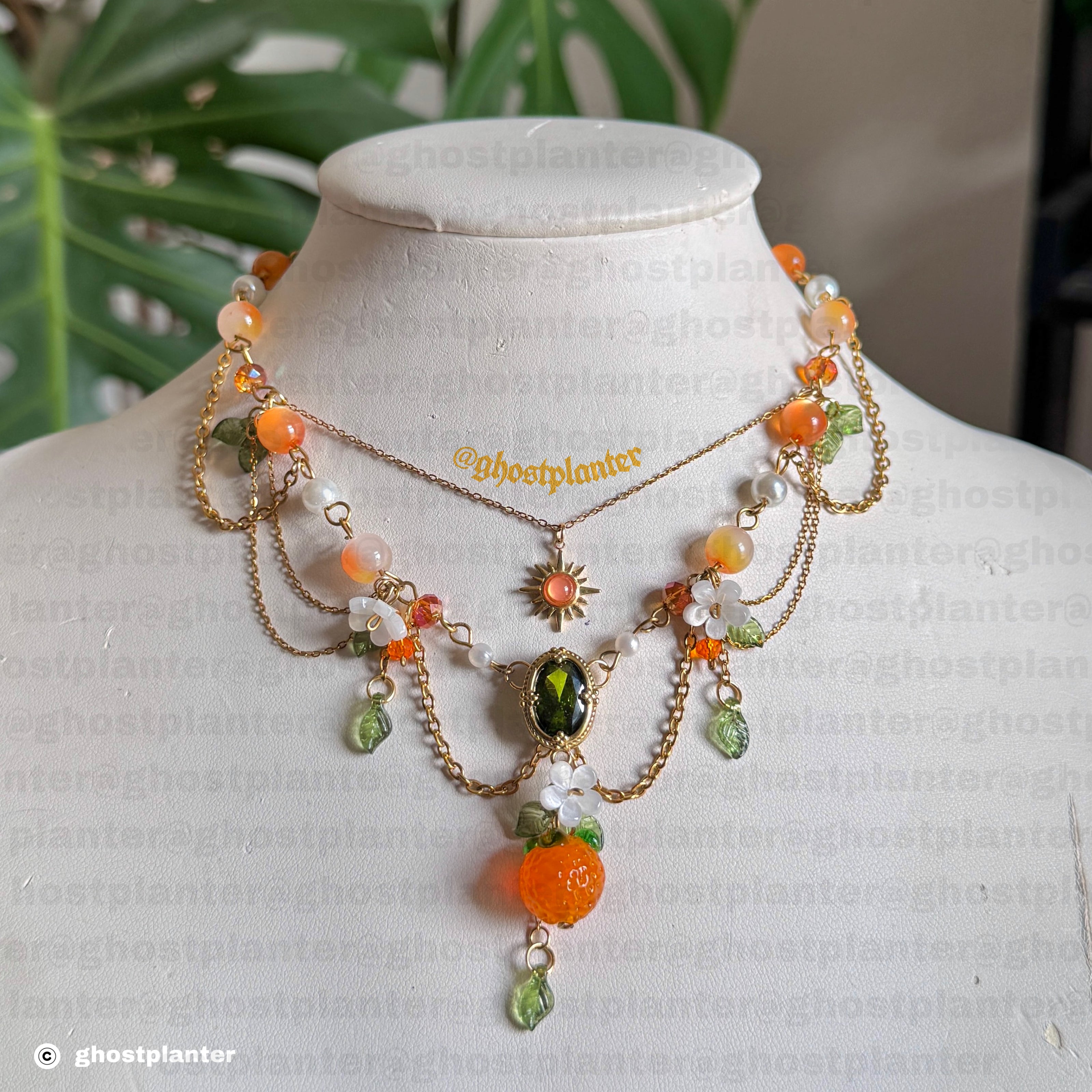 Silver or Golden Stainless Steel Orange Necklace