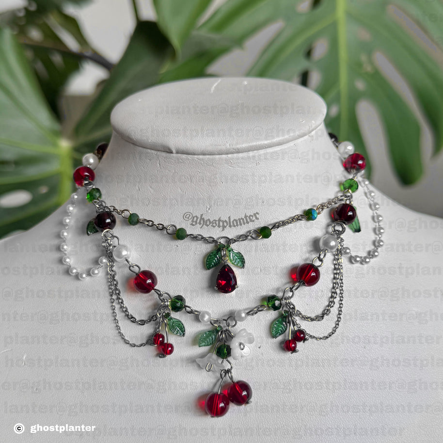 Silver or Golden Stainless Steel Cherry Necklace