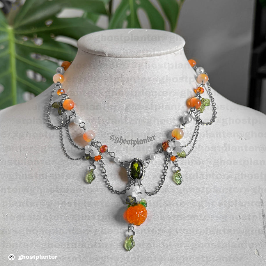 Silver or Golden Stainless Steel Orange Necklace