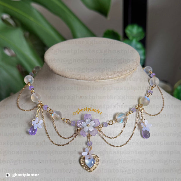 Silver or Golden Steel Symmetrical Spring Sakura Necklace