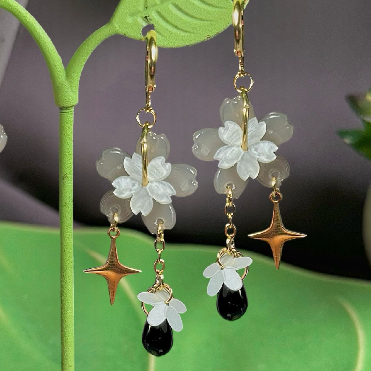 Golden Steel Symmetrical or Asymmetrical Spring Sakura Earrings