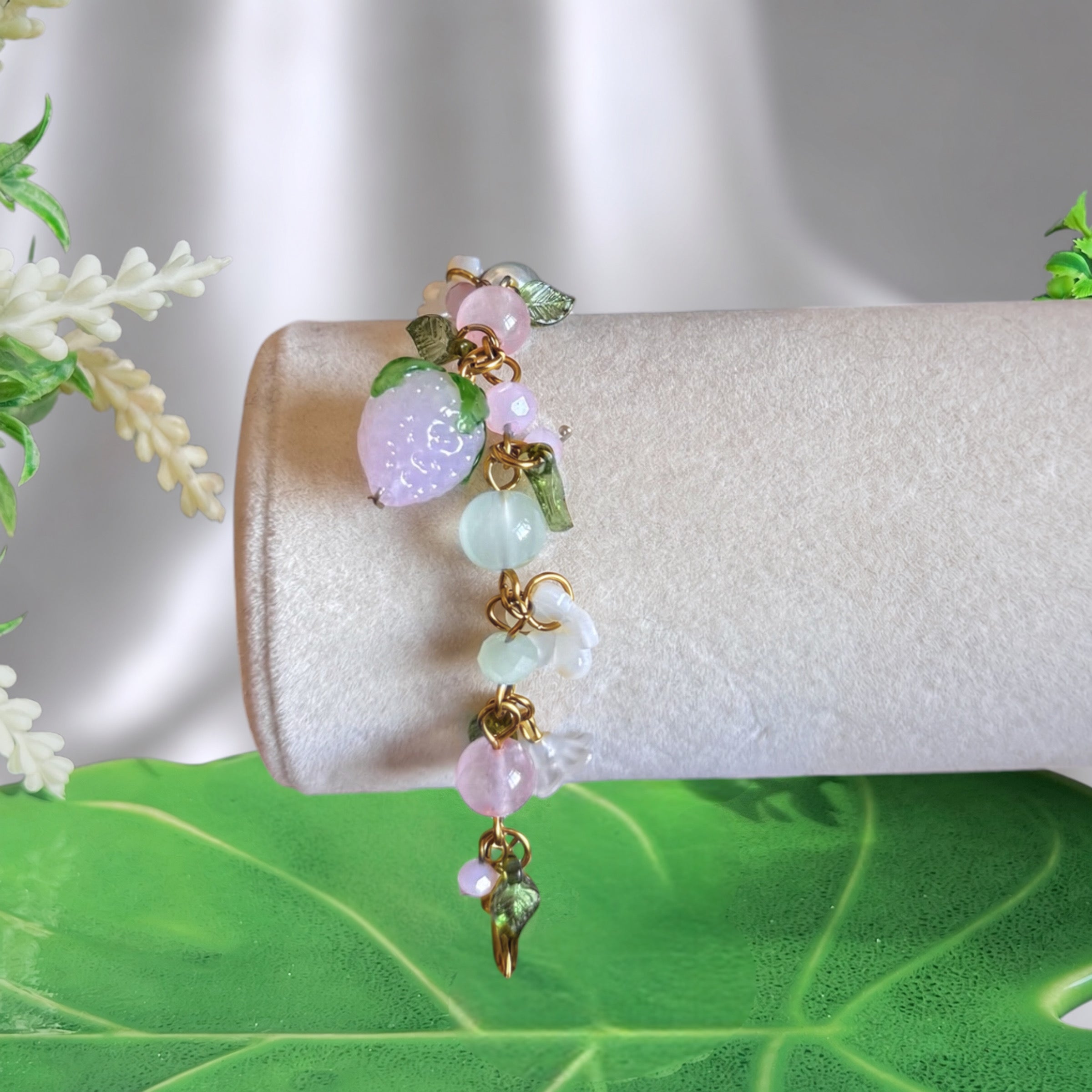 Golden or Silver Stainless Steel Pink Strawberry Bracelet