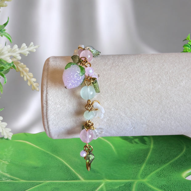 Golden or Silver Stainless Steel Pink Strawberry Bracelet