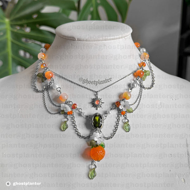 Silver or Golden Stainless Steel Orange Necklace