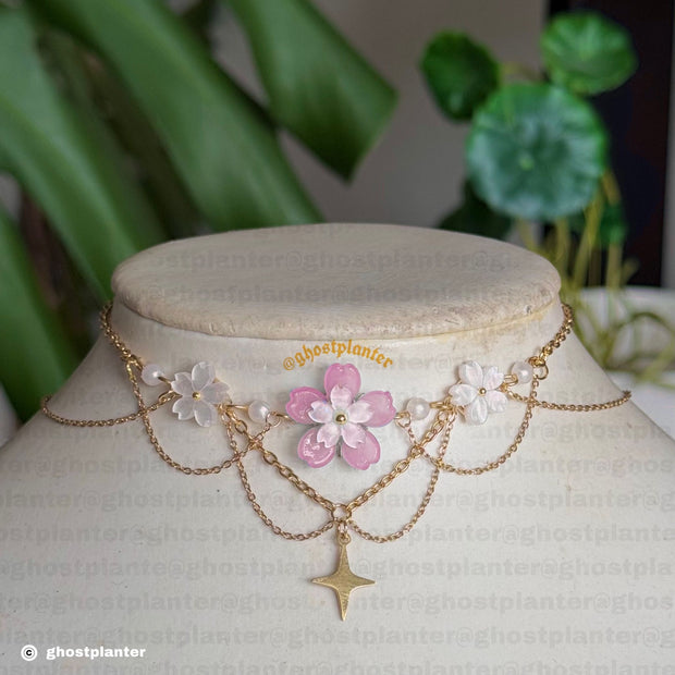 Simple Silver or Golden Steel Spring Sakura Choker