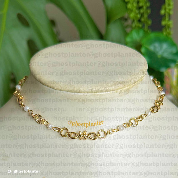 Silver or Golden Steel Barbed Pearl Necklace