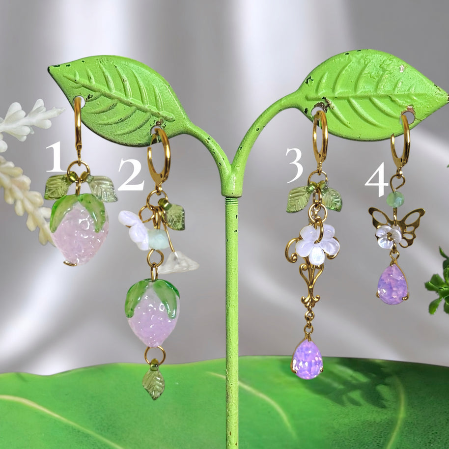 Golden or Silver  Stainless Steel Pink Strawberry Earrings (1pcs)