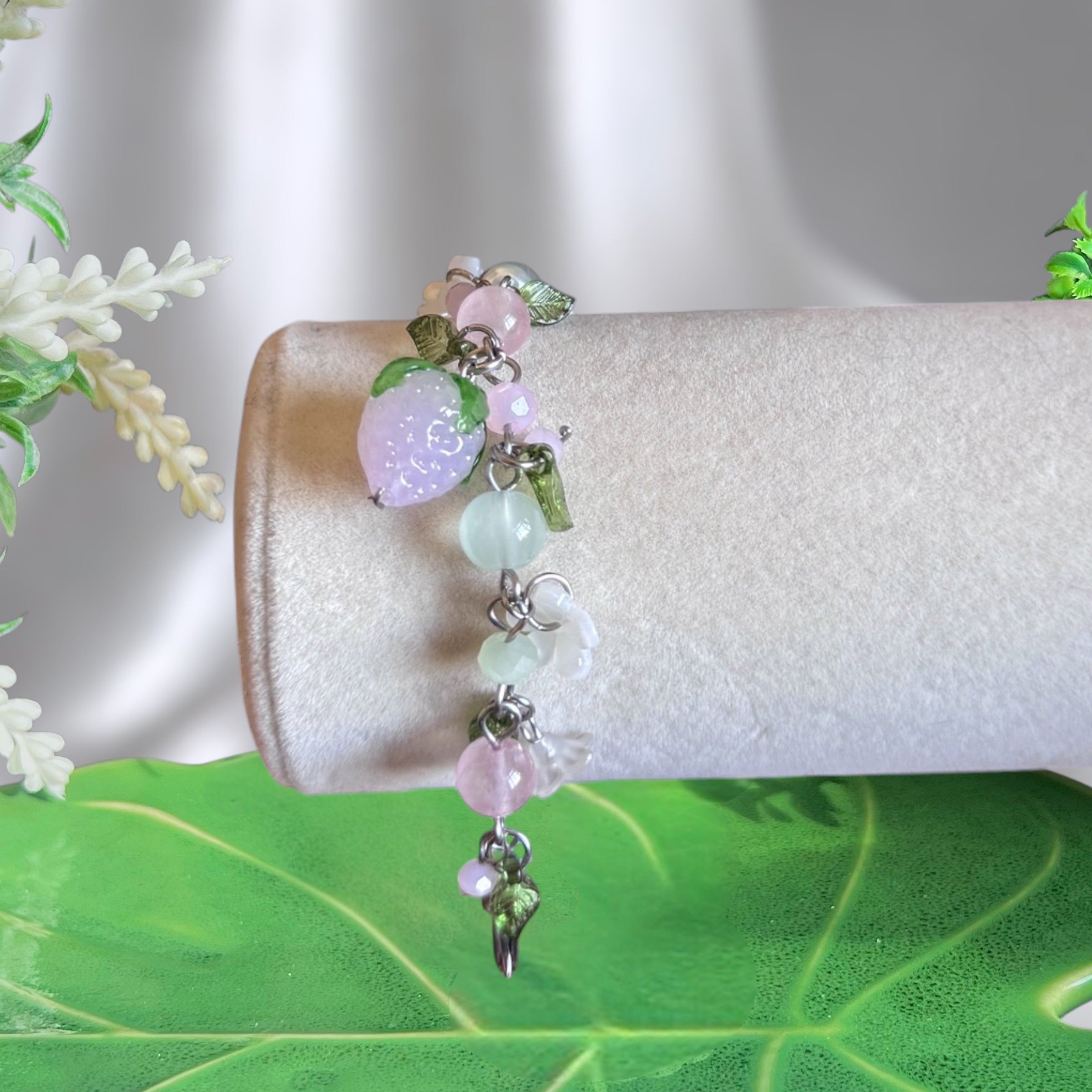 Golden or Silver Stainless Steel Pink Strawberry Bracelet