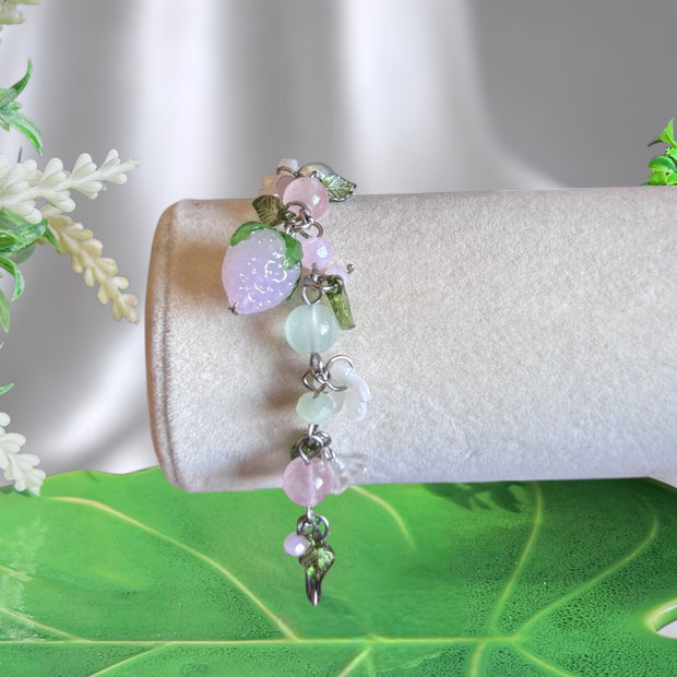 Golden or Silver Stainless Steel Pink Strawberry Bracelet
