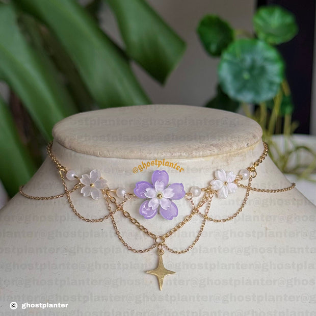 Simple Silver or Golden Steel Spring Sakura Choker