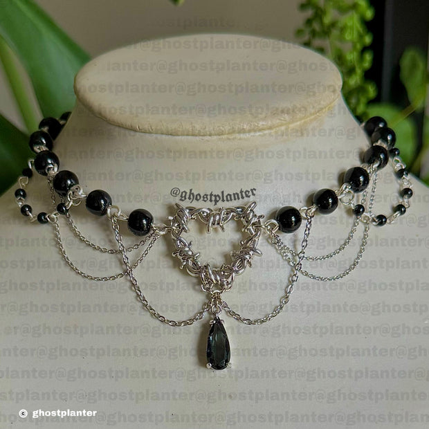 Silver Alloy Barbed Heart Necklace