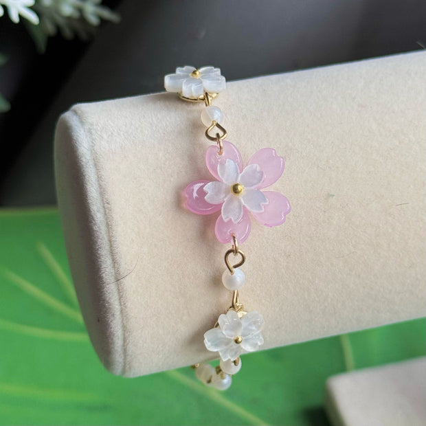 Silver or Golden Steel Spring Sakura Bracelet