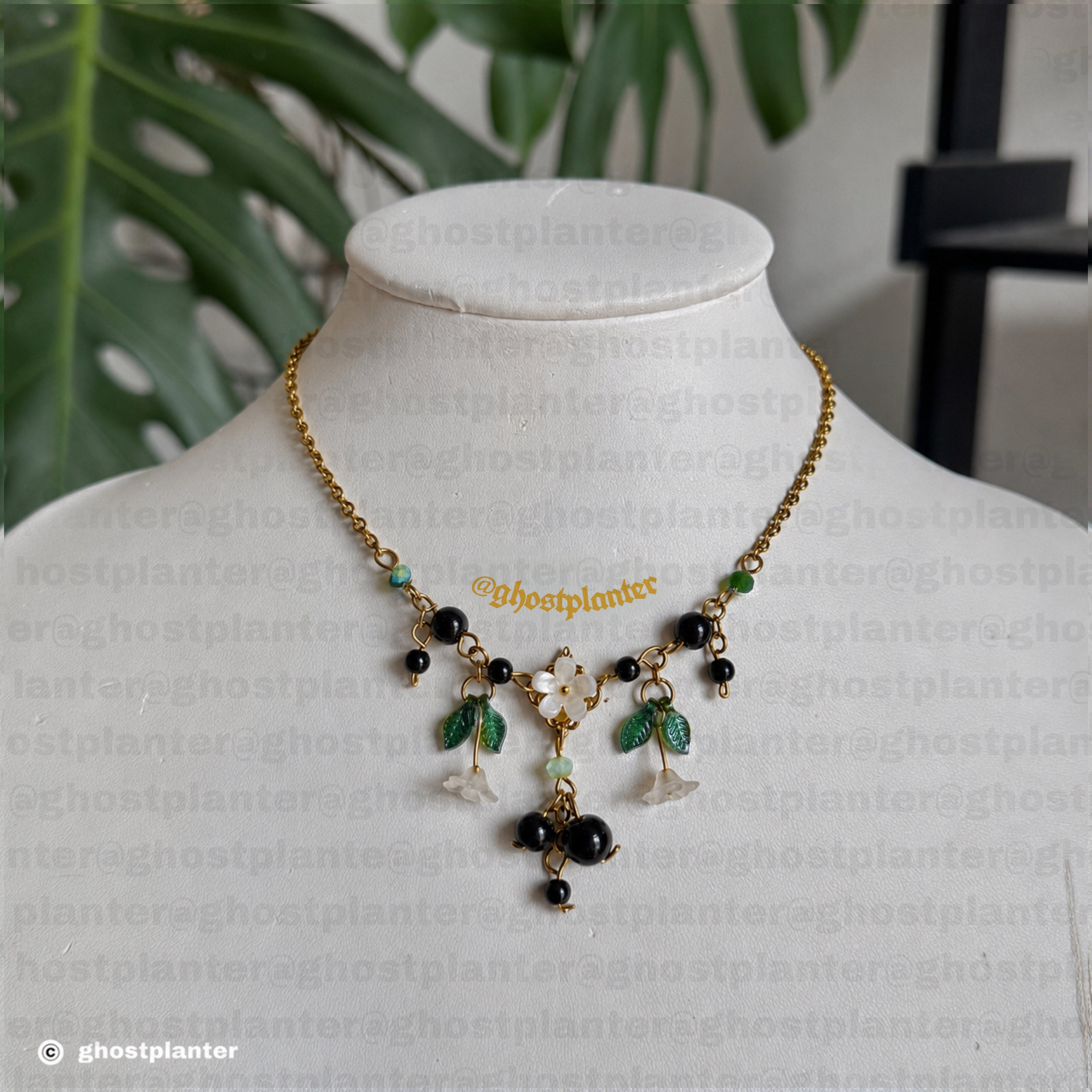 Golden or Silver Stainless Steel Black Currant Blossom Necklace