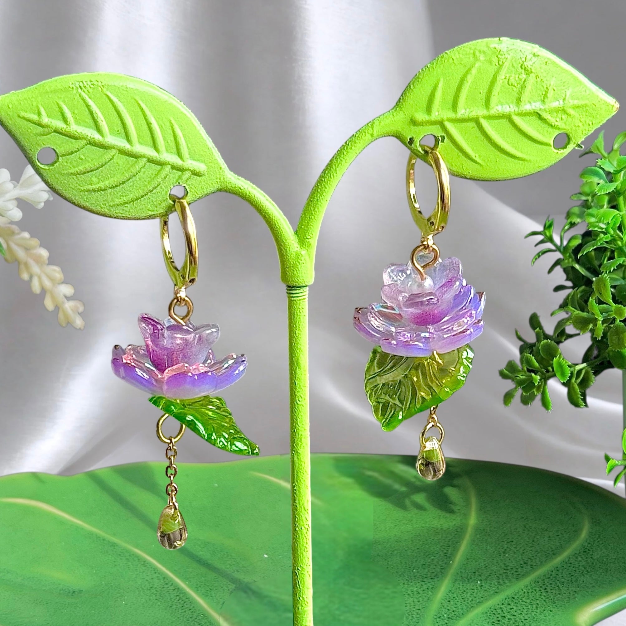 Golden or Silver Steel Water Lilies Earrings