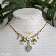 Golden or Silver Stainless Steel Pink Strawberry Blossom Necklace