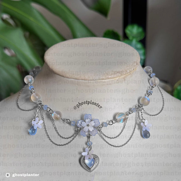 Silver or Golden Steel Symmetrical Spring Sakura Necklace