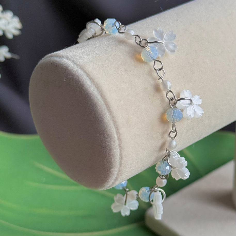 Silver Steel Moon Blossoms Bracelet