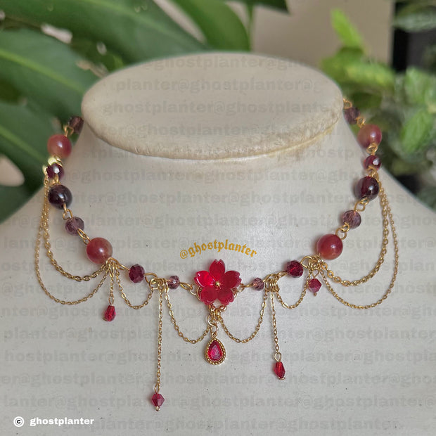Golden Stainless Steel Crimson Blossom Necklace