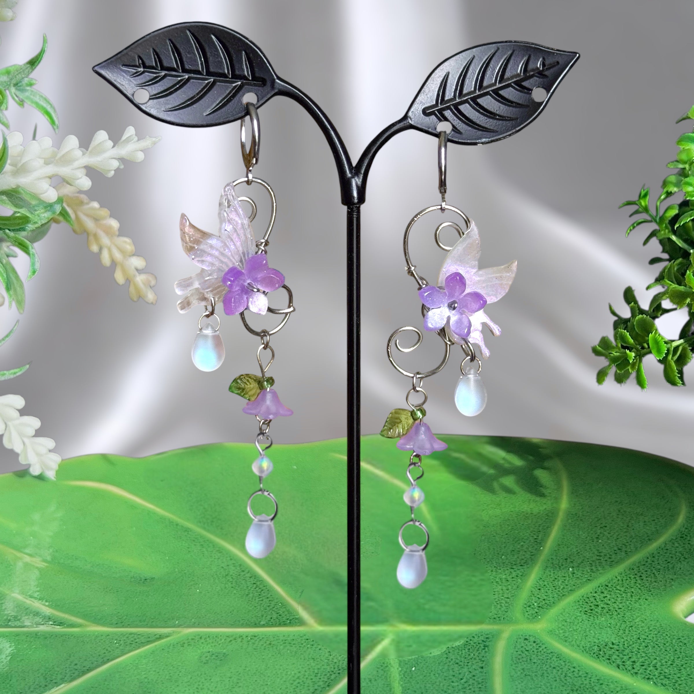 Silver Stainless Steel Purple Morgana Earrings