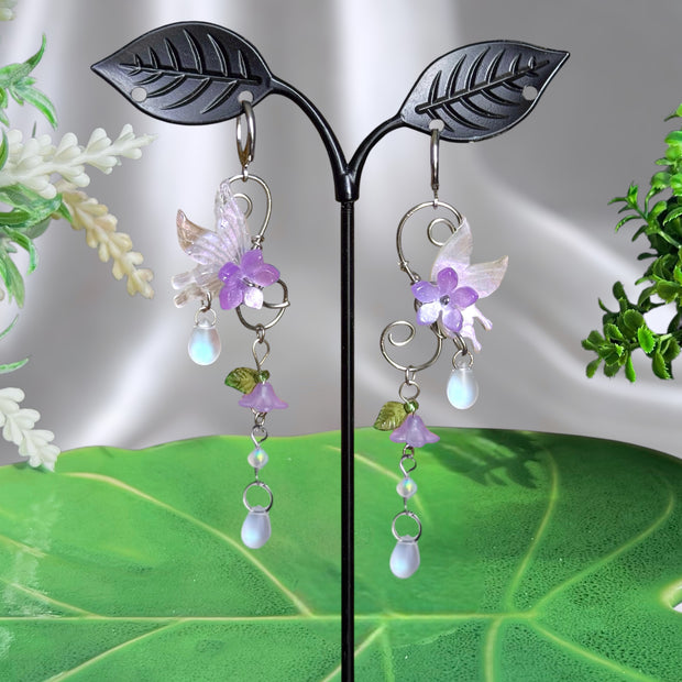 Silver Stainless Steel Purple Morgana Earrings