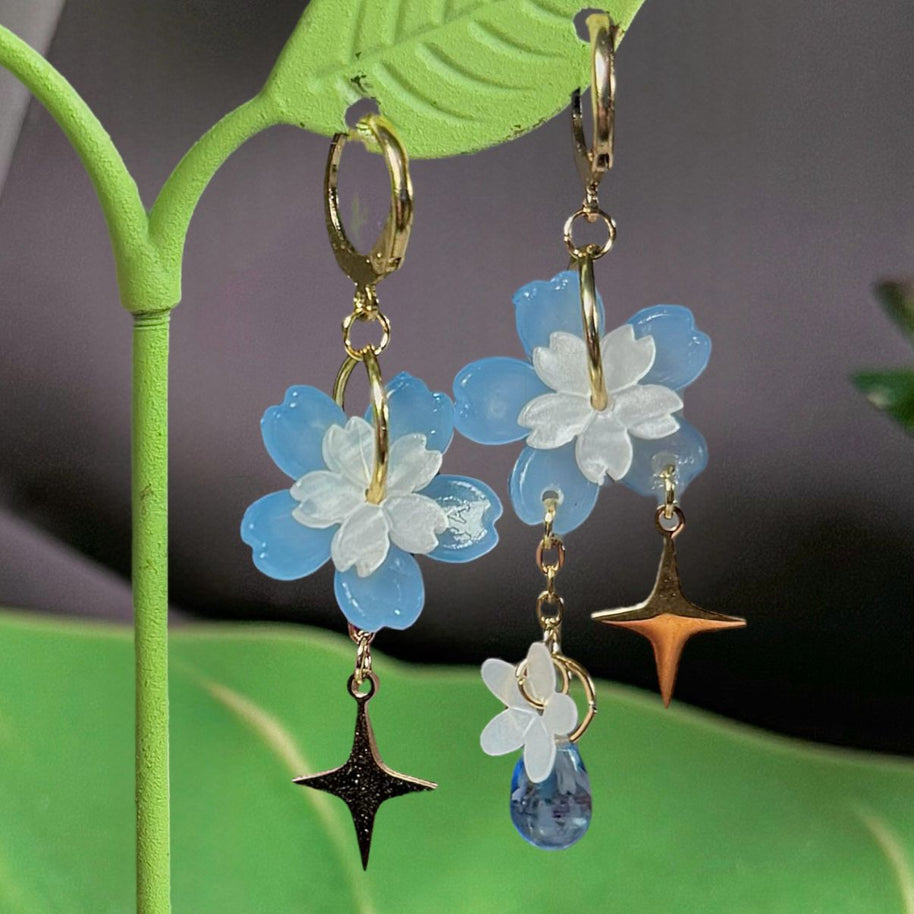 Golden Steel Symmetrical or Asymmetrical Spring Sakura Earrings