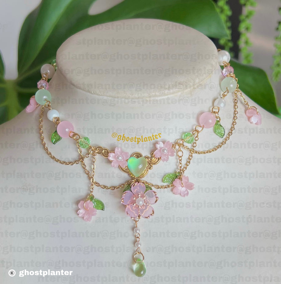 Golden Stainless Steel Asymmetrical Sakura Necklace