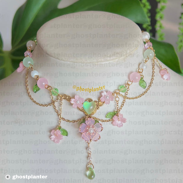 Golden Stainless Steel Asymmetrical Sakura Necklace