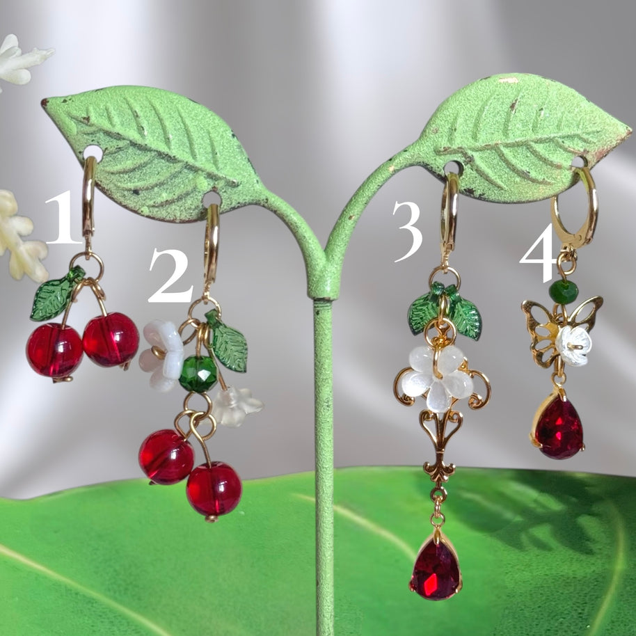 Silver or Golden Stainless Steel Cherry Earrings (1pcs)
