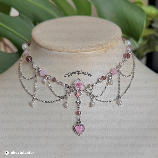 Silver Stainless Steel Roseheart Necklaces