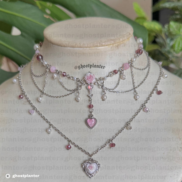 Silver Stainless Steel Roseheart Necklaces