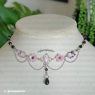 Silver Steel Sakura Crystal Bloom Necklace