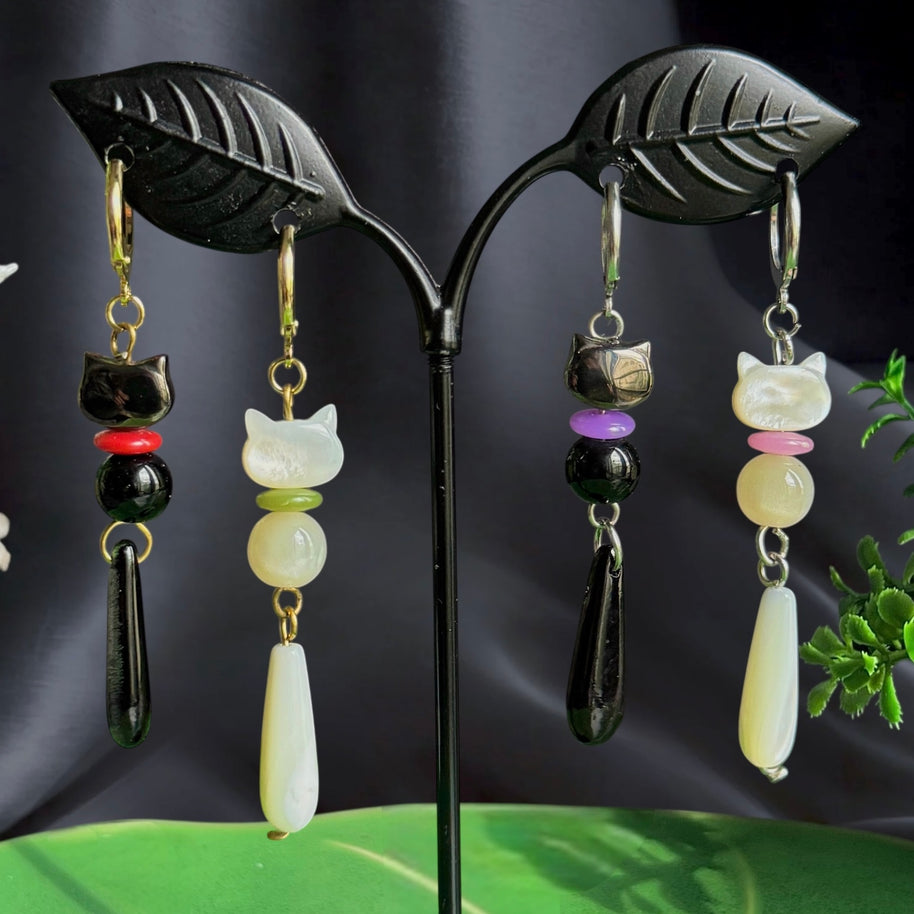 Golden or Silver Stainless Steel Cat Earrings 1pcs