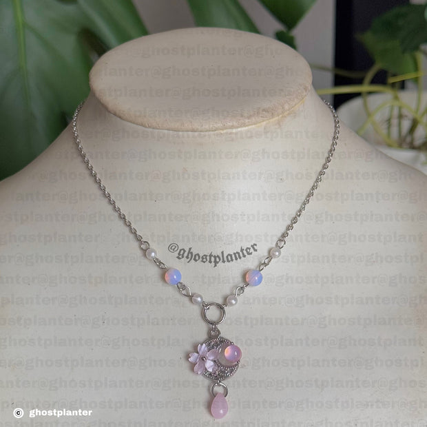 Silver or Golden Steel Simple Moon Blossom Necklace