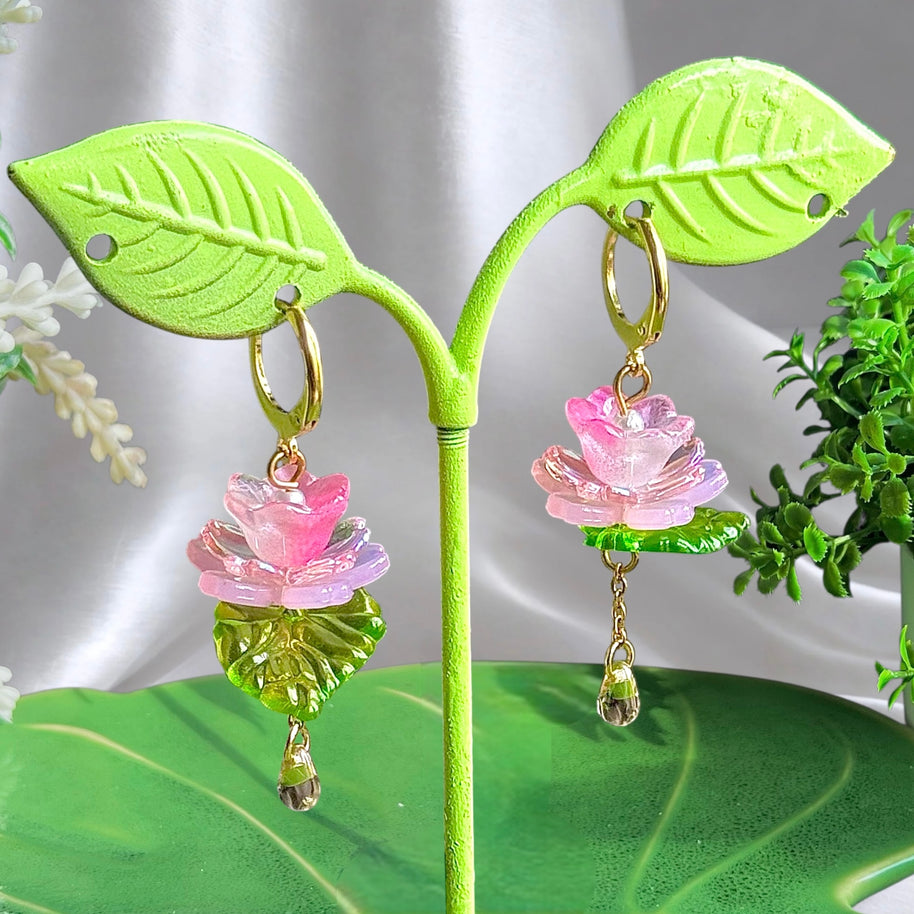 Golden or Silver Steel Water Lilies Earrings