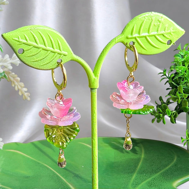 Golden or Silver Steel Water Lilies Earrings
