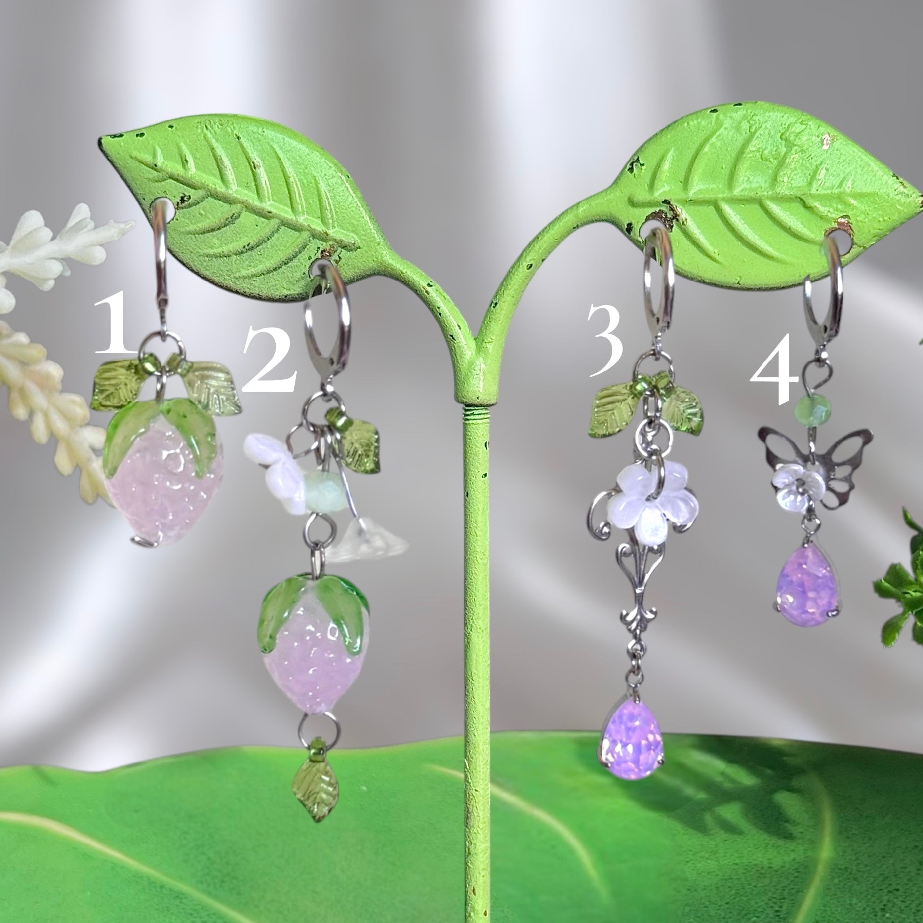 Golden or Silver  Stainless Steel Pink Strawberry Earrings (1pcs)