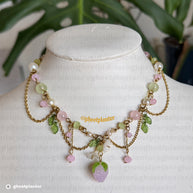 Golden or Silver Stainless Steel Pink Strawberry Necklace